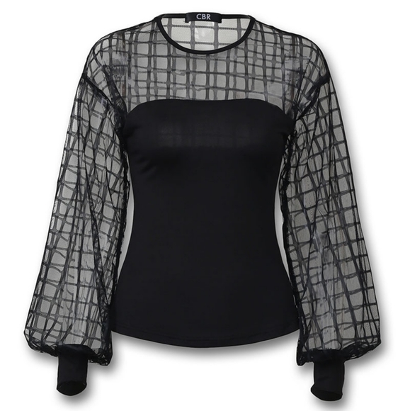 Sheer Grid Mesh Casual Blouse - Picture 3 of 6